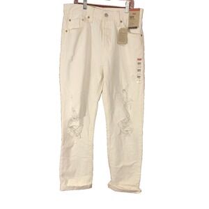 NWT Levis 501 Original 27 x 30 Button fly Straight Leg Distressed White Jeans